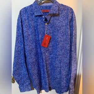 Georg Roth Los Angeles Pima Cotton Paisley Men's LS Shirt Navy/White Sz. XXL NWT